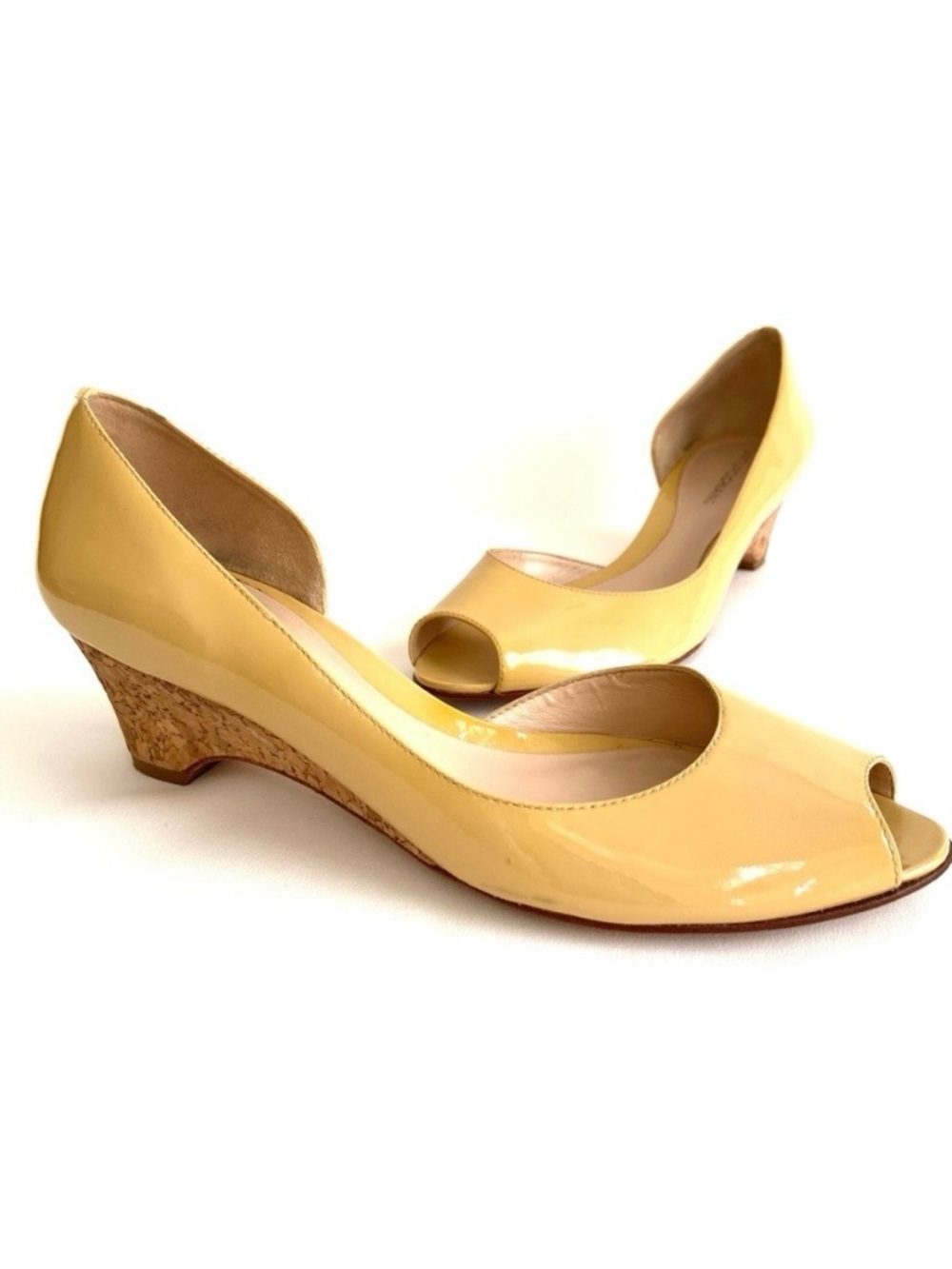 Arturo Chiang Talitha Dijon Yellow Patent Peep Toe Cork Wedge Heels, Size 9M